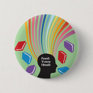 Feed Your Head with Books Fun Retro 6 Cm Round Badge