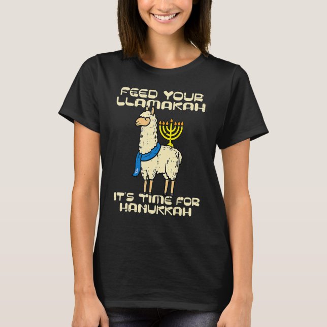Feed Your Llamakah Llama Hanukkah Pyjamas Chanukah T-Shirt (Front)