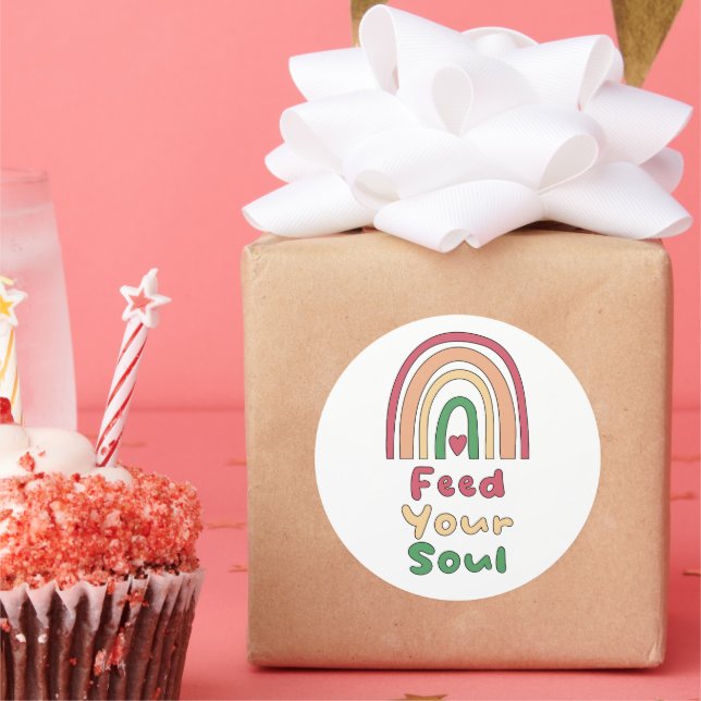 Feed your soul motivational colourful boho rainbow classic round sticker (Party)