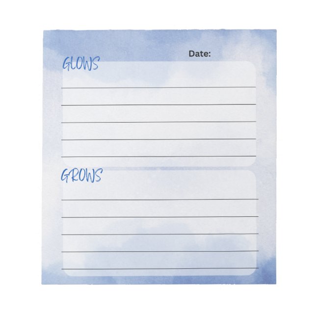 Feedback Form: Glows & Grows Notepad (Front)