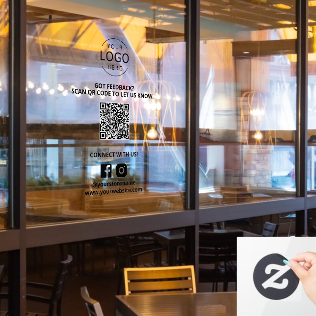 Feedback QR Code Social Media Marketing Store Sign (Restaurant Window)