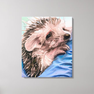 feeding a tiny and orphaned baby hedgehog canvas print