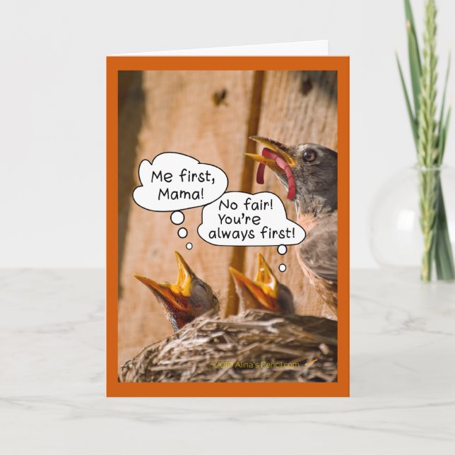 Feeding BabyBirds Funny Mother's Day Card Template (Front)