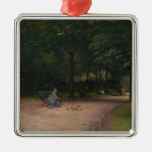 Feeding Birds in the Park (by Paul Peel) Metal Tree Decoration
