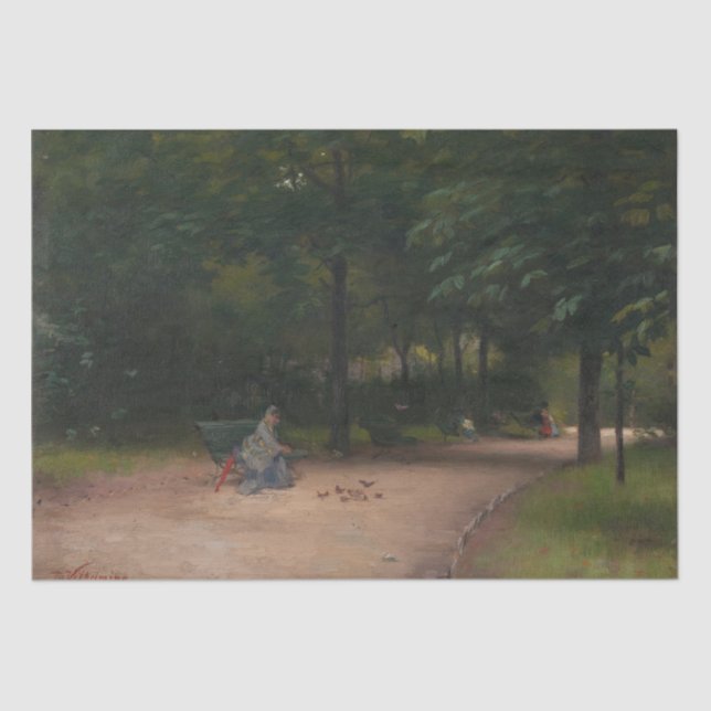 Feeding Birds in the Park (by Paul Peel) Tissue Paper (Front)