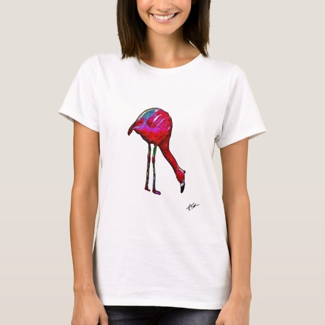 Feeding Flamingo In Abstract T-Shirt (Front)