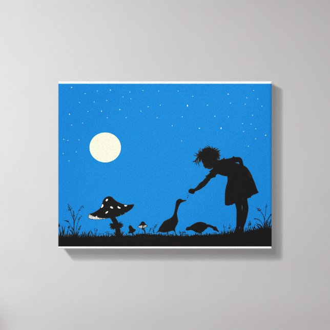 Feeding geese at midnight canvas print (Front)