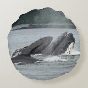 Feeding Humpback Whales Round Cushion