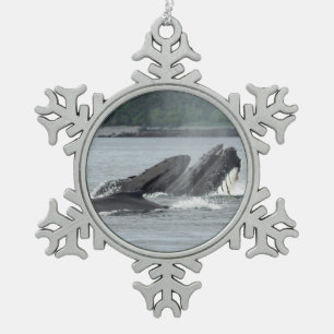 Feeding Humpback Whales Snowflake Pewter Christmas Ornament