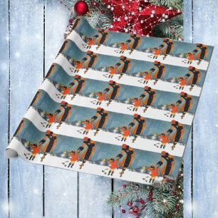 Feeding the birds on a snowy day wrapping paper