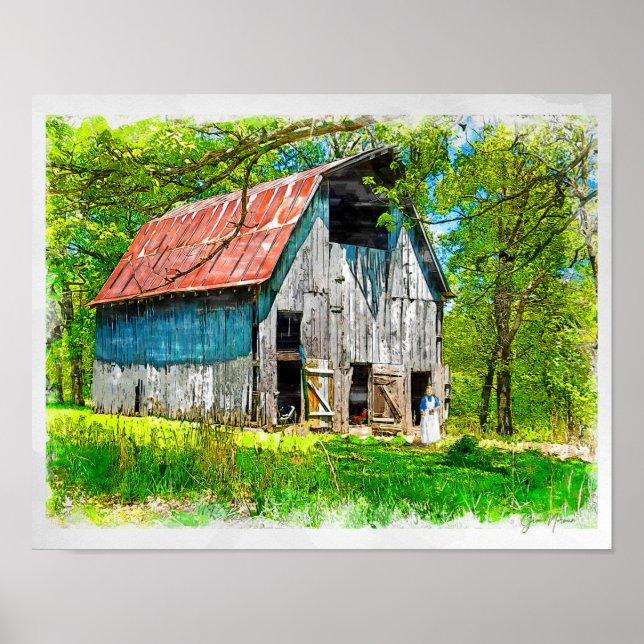 Feeding the Chickens at the Barn Poster (Front)