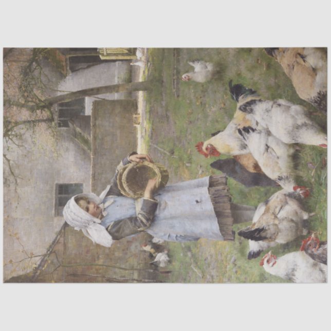 Feeding the Chickens (by Walter Frederick Osborne) Tissue Paper (Front)