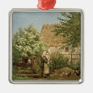 Feeding the Chickens Metal Tree Decoration