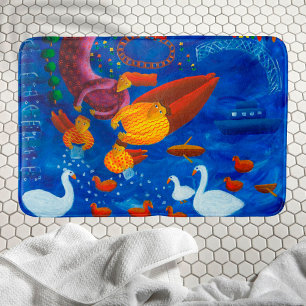 Feeding The Ducks Acrylic Painting Art Bath Mat