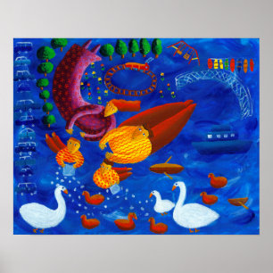 Feeding The Ducks Acrylic Painting Art Print