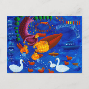 Feeding The Ducks Contemporary Art Painting Postcard