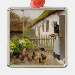 Feeding the Hens (by H.A. Brendekilde) Metal Tree Decoration