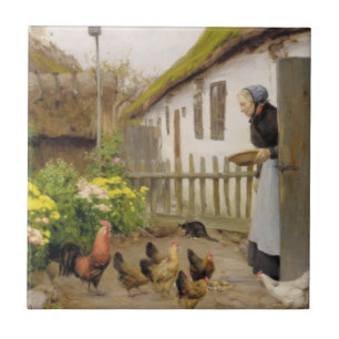 Feeding the Hens (by H.A. Brendekilde) Tile