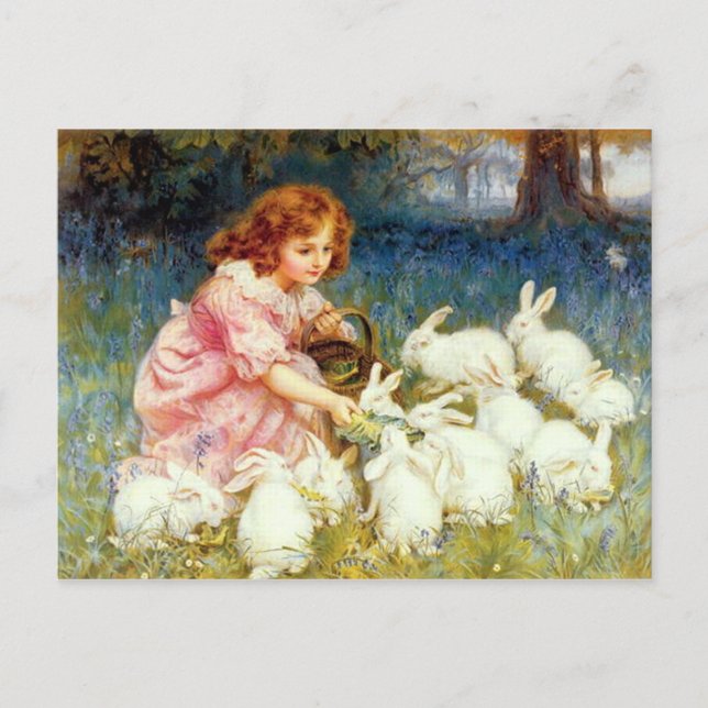 Feeding the Rabbits Easter Holiday Postcard (Front)