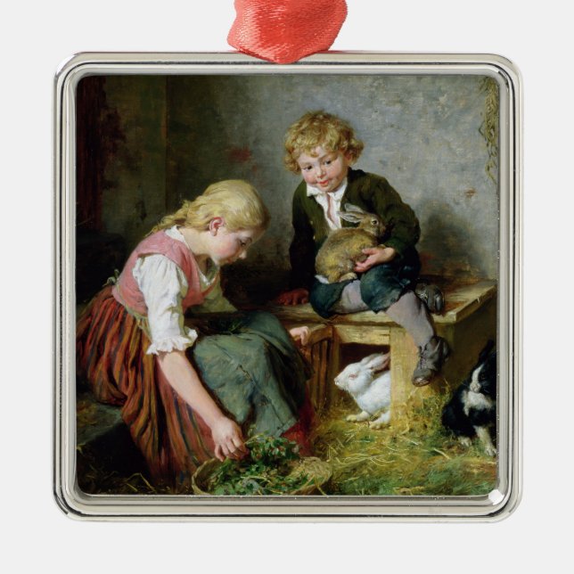 Feeding the Rabbits Metal Tree Decoration (Front)