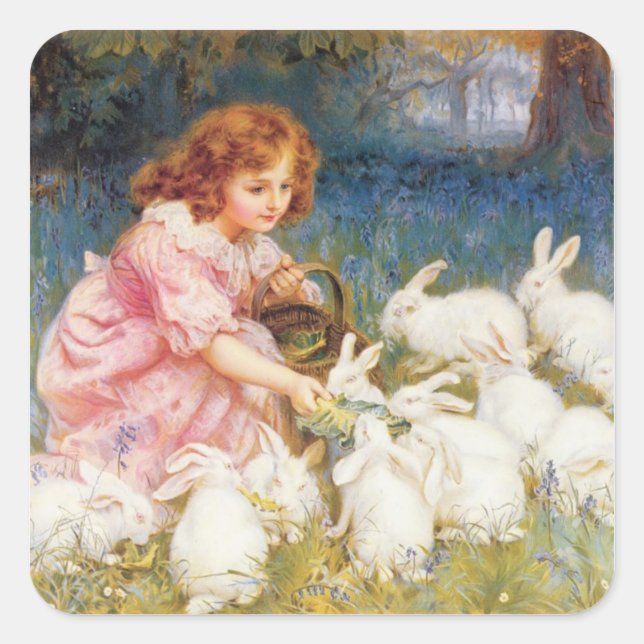 Feeding the Rabbits Square Sticker (Front)