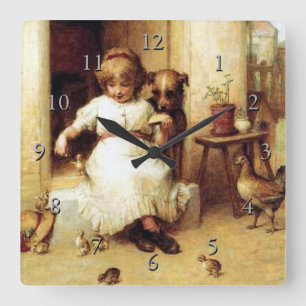 “Feeding Time” Square Wall Clock