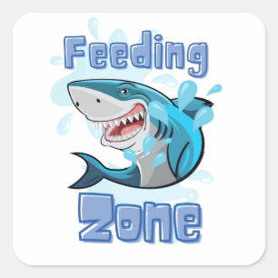 FEEDING ZONE SHARK , CARTOON STYLE SQUARE STICKER