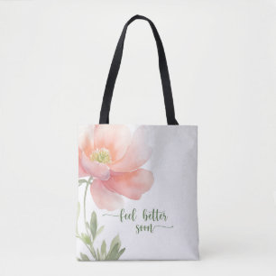 Feel Better Pretty Large Peach Watercolor Flower Tote Bag