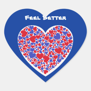 Feel Better, red and blue hearts on heart sticker