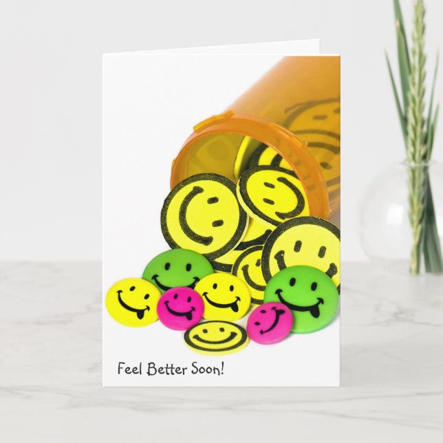 Feel Better Soon Happy Face Pills Card (Front)