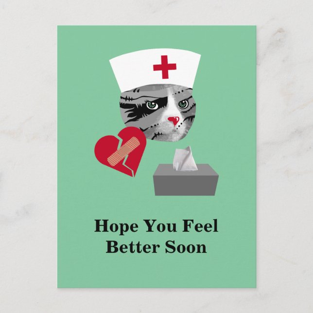 Feel Better Soon Nurse Cat Postcard (Front)