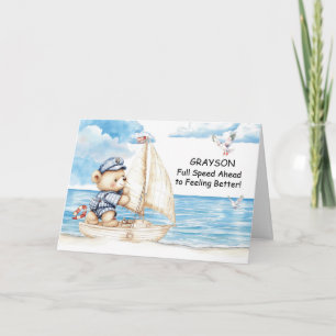 Feel Better Soon Teddy Bear Personalise Sailing Card