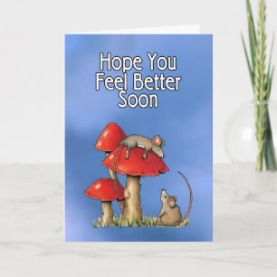Feel Better Soon, Whimsical Art, Mice, Toadstools Card