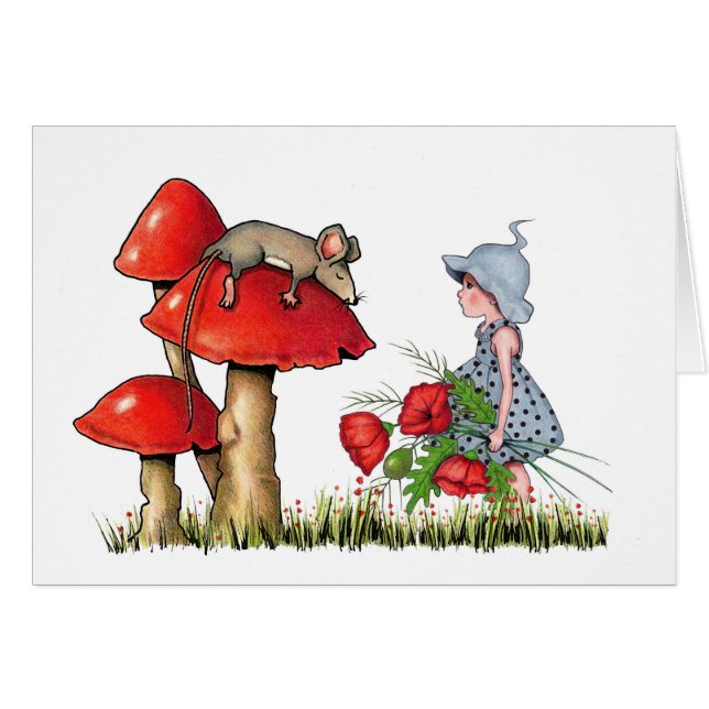 Feel Better Soon, Whimsical Art, Mouse, Poppies (Front Horizontal)
