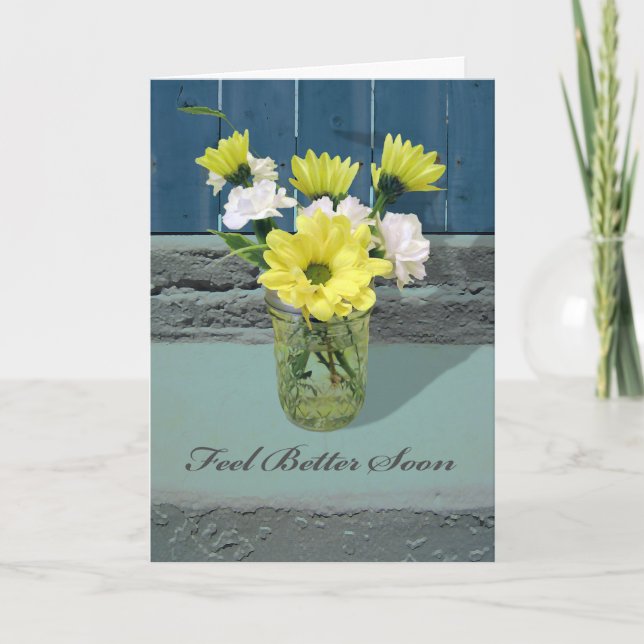 Feel Better Soon, Yellow and White Daisies in Jar Card (Front)