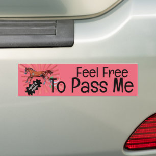 feel free to pass me, comic horse bumper sticker