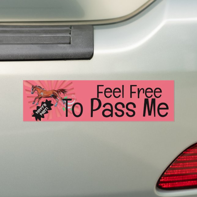 feel free to pass me, comic horse bumper sticker (On Car)