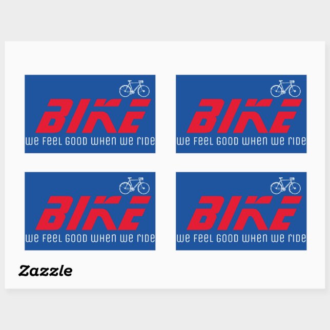 Feel good when we ride / bike / biking red/blue rectangular sticker (Sheet)
