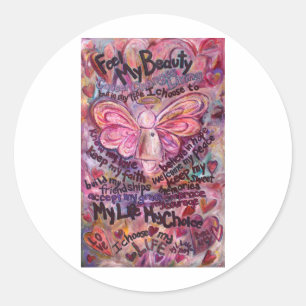 Feel My Beauty Pink Cancer Angel Classic Round Sticker