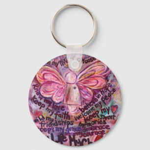 Feel My Beauty Pink Cancer Angel Key Ring