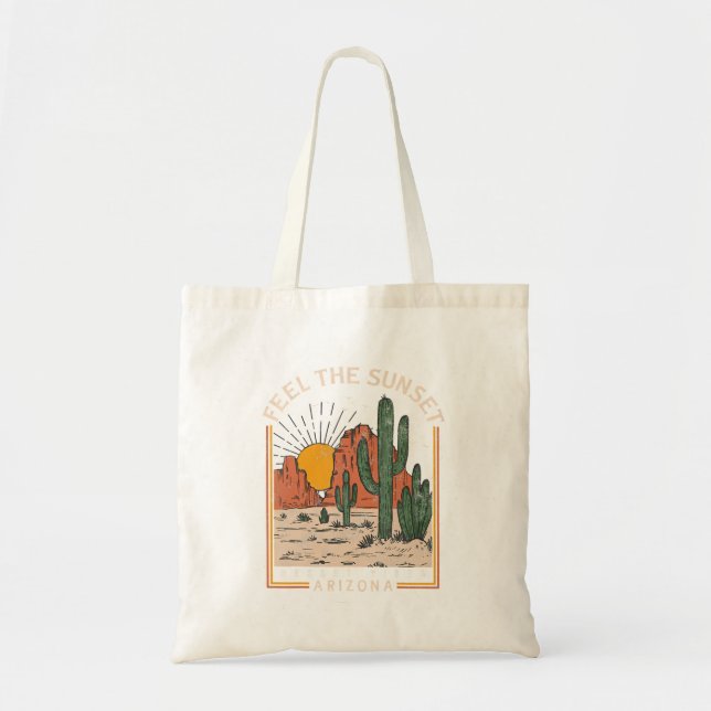 Feel Sunset Desert Vibes Arizona Mountain Cactus Tote Bag (Front)