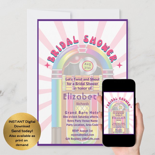 Feel The Beat! Cosmic Retro 70s Bridal Shower  Invitation (Creator Uploaded)