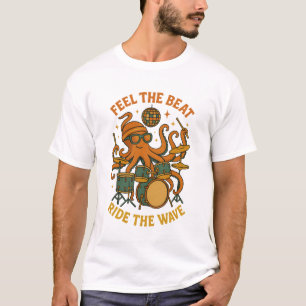 Feel the Beat Octopus Drummer Retro 70s Disco tee