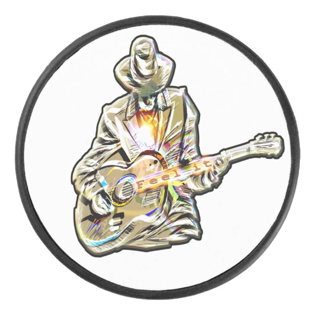 Feel the Blues – Artistic Guitar Design Hockey Puck (Front)