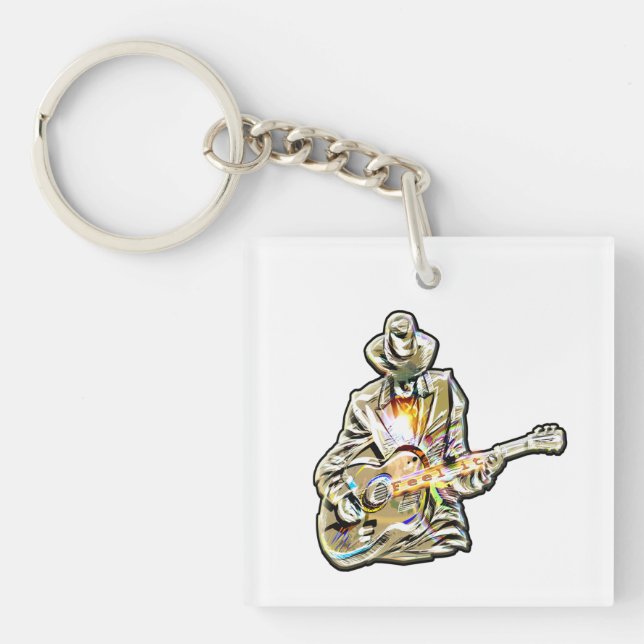 Feel the Blues – Artistic Guitar Design Key Ring (Front)