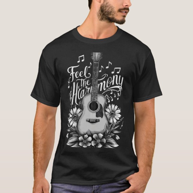 Feel the Harmony – Floral Guitar Music Art T-Shirt (Front)