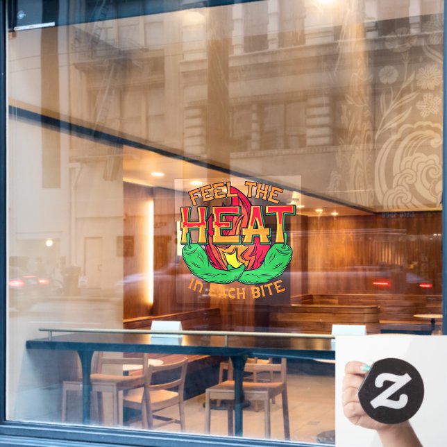 Feel The Heat Green Chilli Peppers Restaurant Window Cling (Cafe Window)
