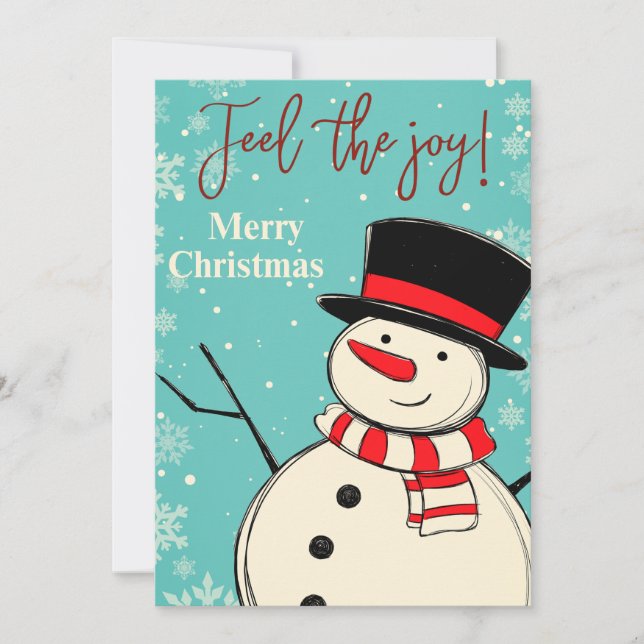 Feel the Joy Merry Christmas Snowman Holiday Card (Front)