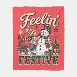 Feelin’ Festive Christmas Snowman Kids Fleece Blanket