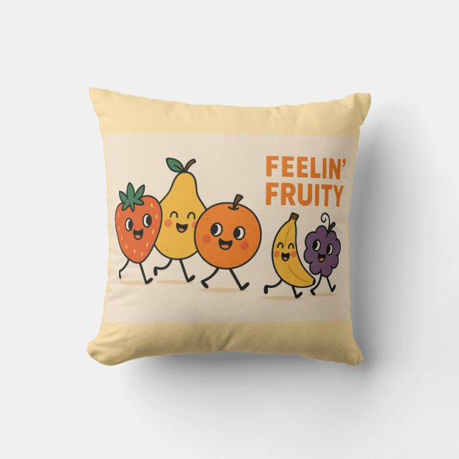  Feelin’ Fruity – Cute Walking Fruits Illustration Cushion (Front)